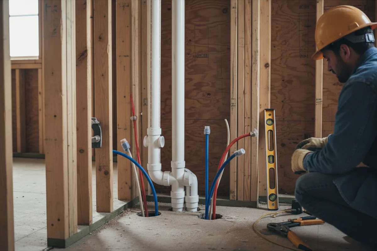 Drain and supply rough-in during Drain Cleaning in Harwood